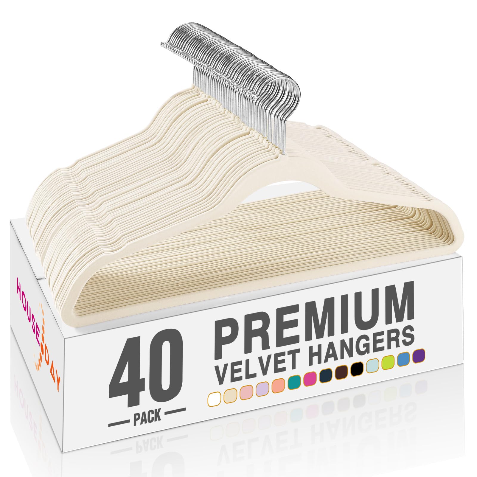 HOUSE DAY Black Velvet Hangers 60 Pack, Non Slip Clothes Felt Hanger Heavy Duty for Coat, Premium Slim Space Saving Suit Hangers for Closet Organizer, 360° Rotating Silver Hook